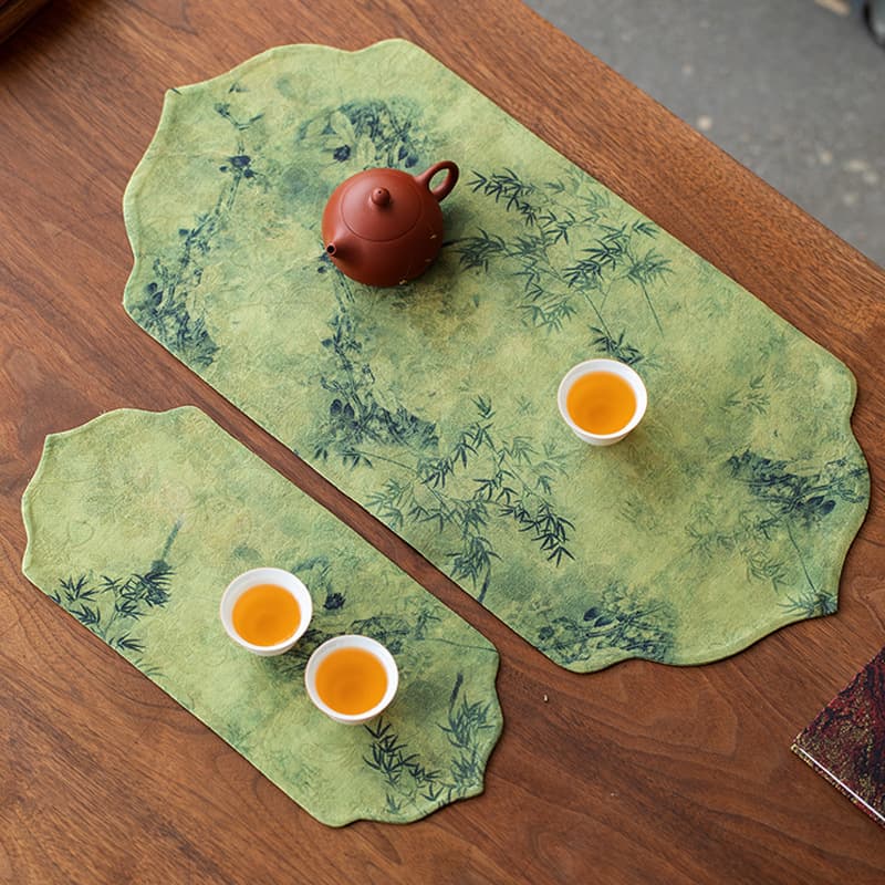 National Style Double-Sided Tea Mat Retro Tea Coaster Dry Brewing Table Runner Gambiered Gauze Fabric Heat Insulation Waterproof Zen Mat Chinese