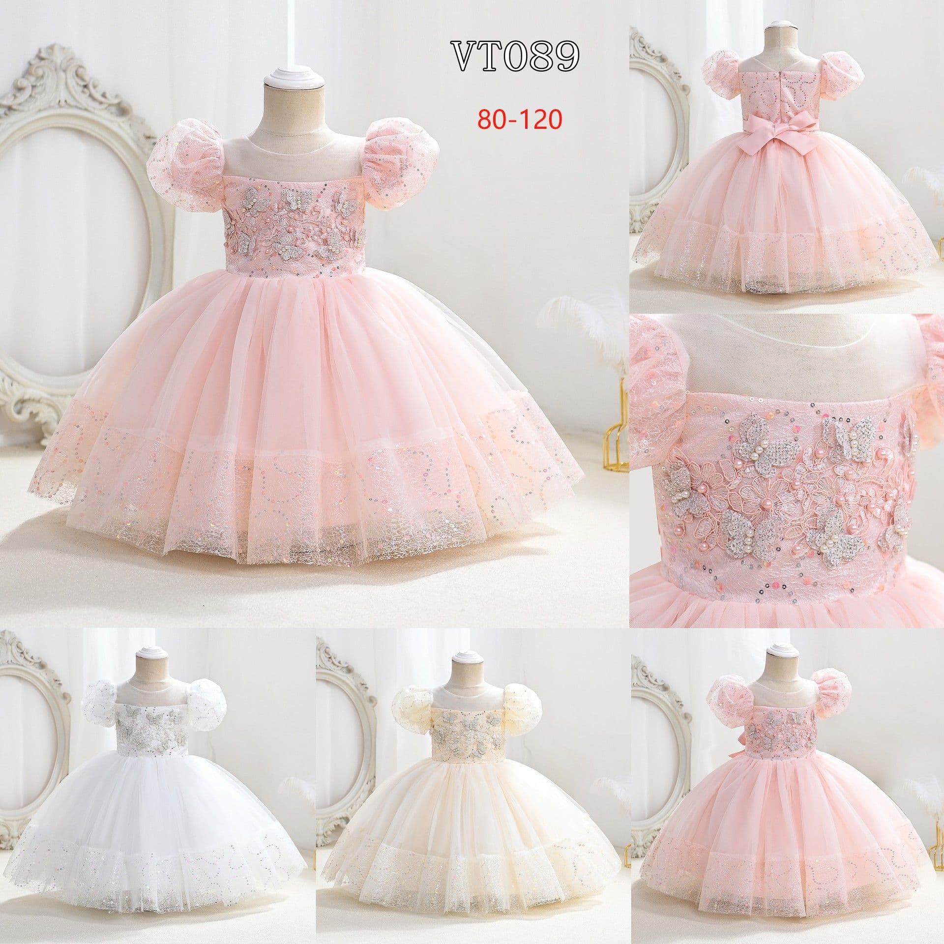 New Cross-Border Children's Dress Summer Short-Sleeve Birthday Party Long Dress Girls' First Birthday Princess Dress