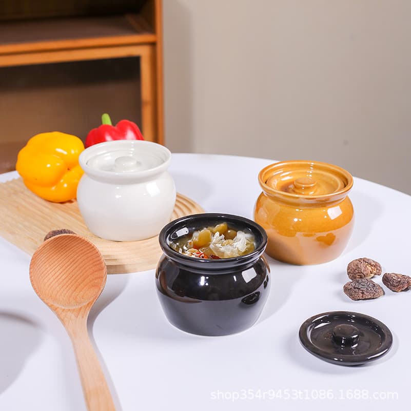 Soup Jar Snack Double Boiler Steamed Egg Clay Pot Single Serving Commercial with Lid Steaming Jar Ceramic Pot Home Use Steaming Cup Soup Simmering Shaxian