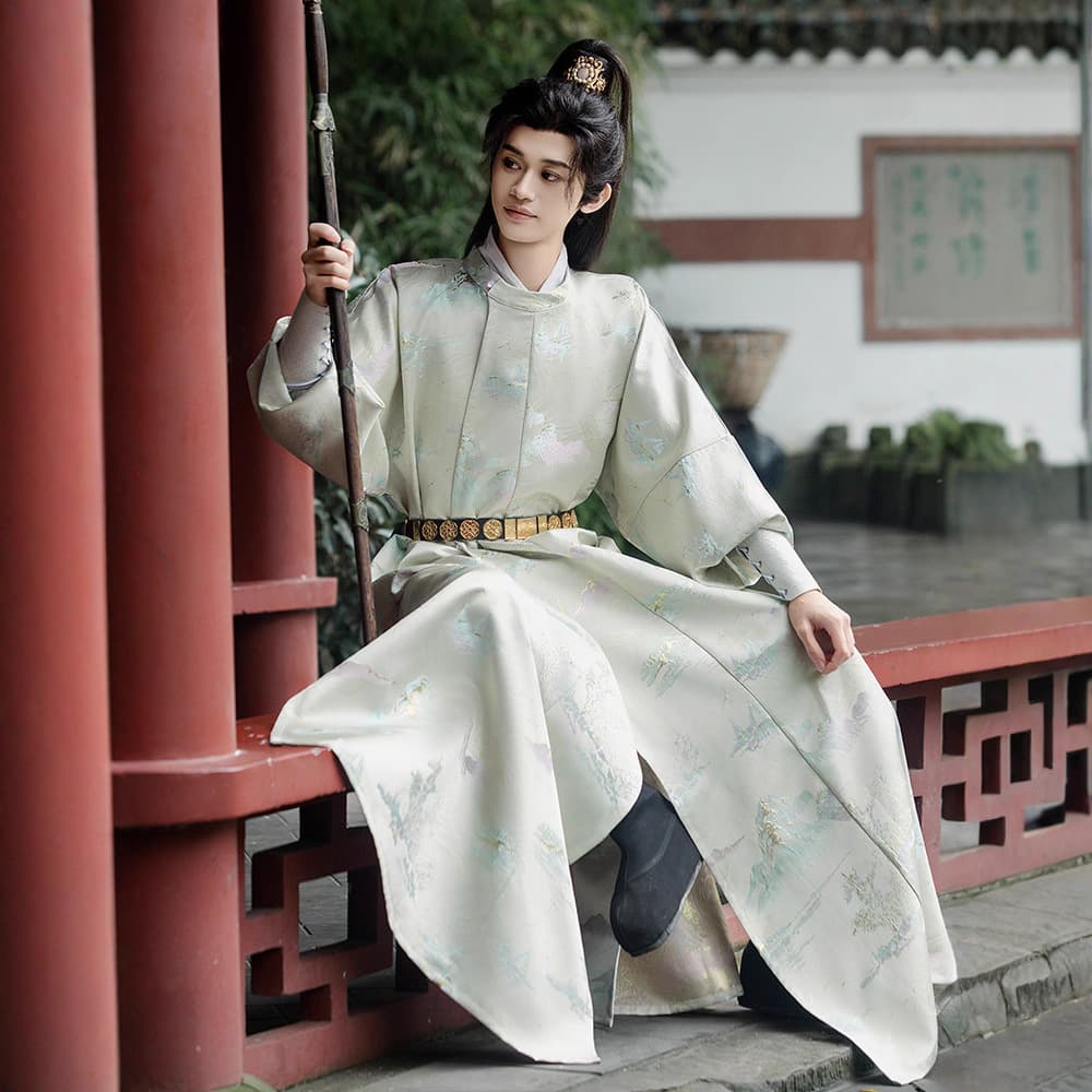 Authentic Hanfu Men's Tang Dynasty Round Collar Robe Woven Gold Craft 2025 New Spring Autumn Chinese Style Daily Fashion Ancient Costume