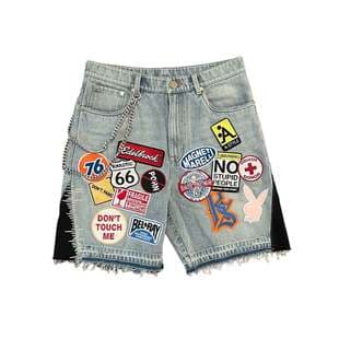 New 2024 Youth Trend Personality Design Fashion Embroidery Patch Shorts Waste Land Style High Street Shorts
