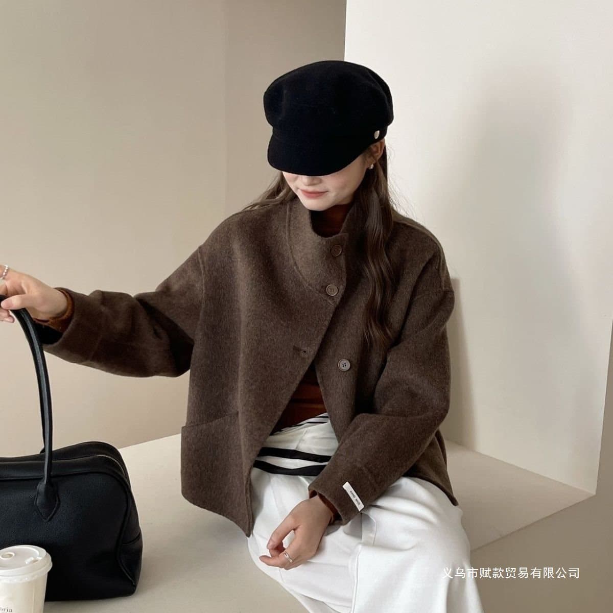 2025 New Style Petite Stand Collar Short Double Wool Coat, Autumn/Winter New Arrival, Tweed Outerwear with Elegant Vibe.