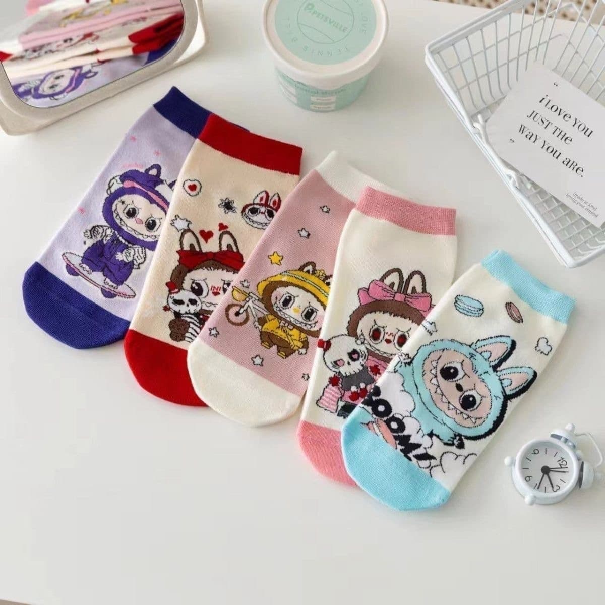 New Japanese Cartoon Socks for Women, Cute Short Socks Spring Summer Boat Socks, Casual Socks, Seamless Labubu Short Tube Women's Socks