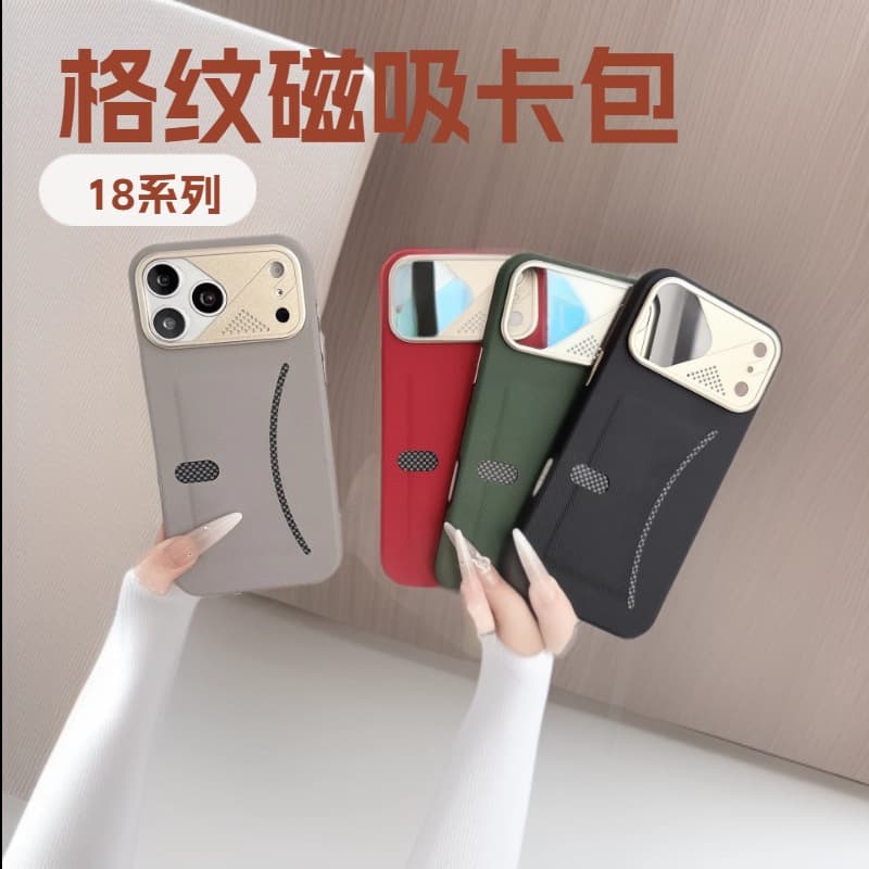 Checkered Card Slot Case with AI Button, Heat Dissipation for iPhone 18 Pro, Card Holder Protective Case Compatible with 17