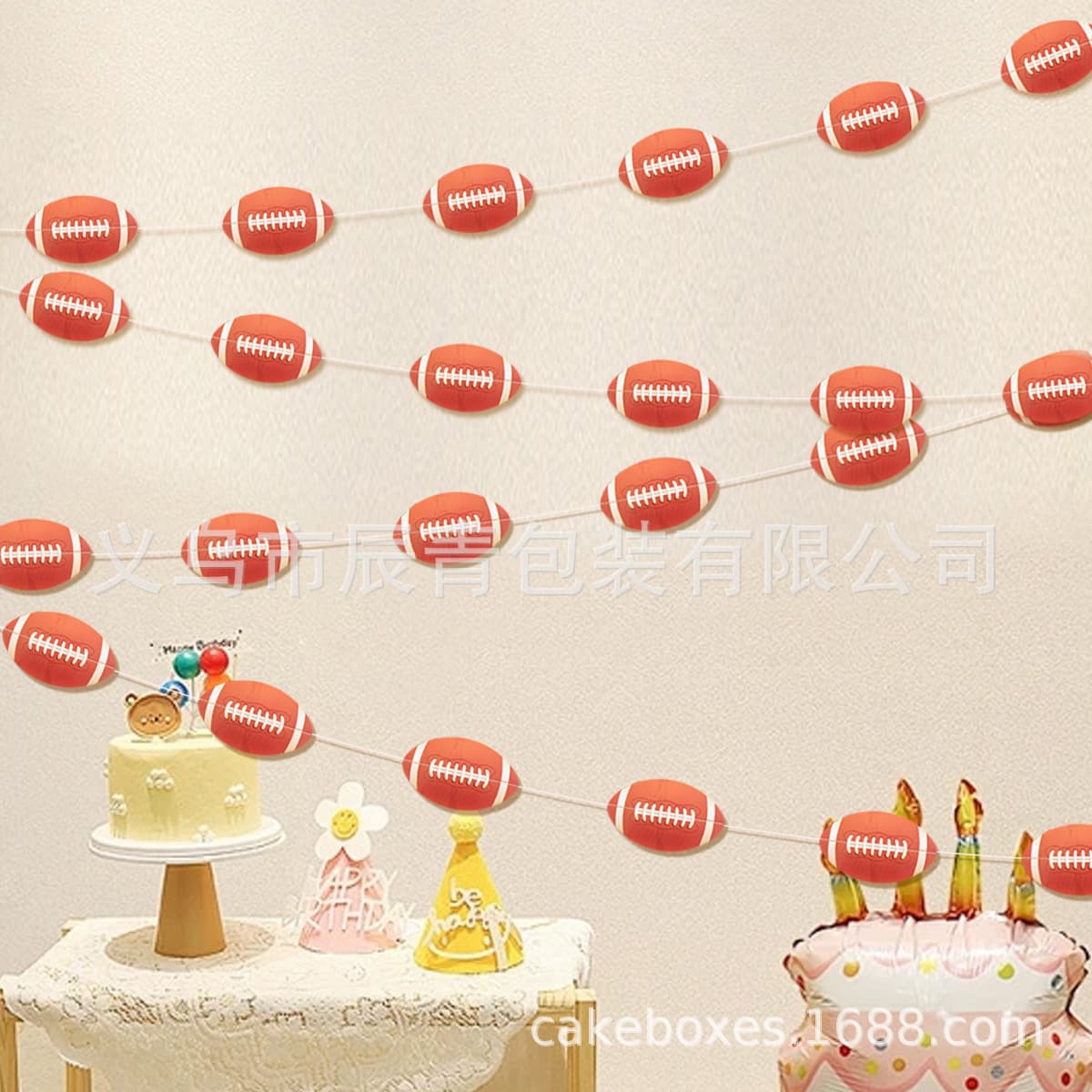 Cross-Border New Football Theme Party Decoration Hanging Decoration Football Super Bowl Car Line Hanging Decoration Birthday Decoration Pull Flower