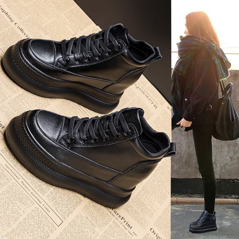 Women's Height-Increasing White Shoes 2025 New Autumn Thick Sole Platform Cotton-Lined Casual High-Top Shoes 9cm
