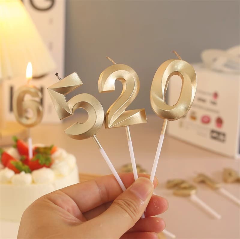 Romantic Party Birthday Number Candle, Trendy Creative Gold Silver Champagne Color Cake Decoration Candle Prop