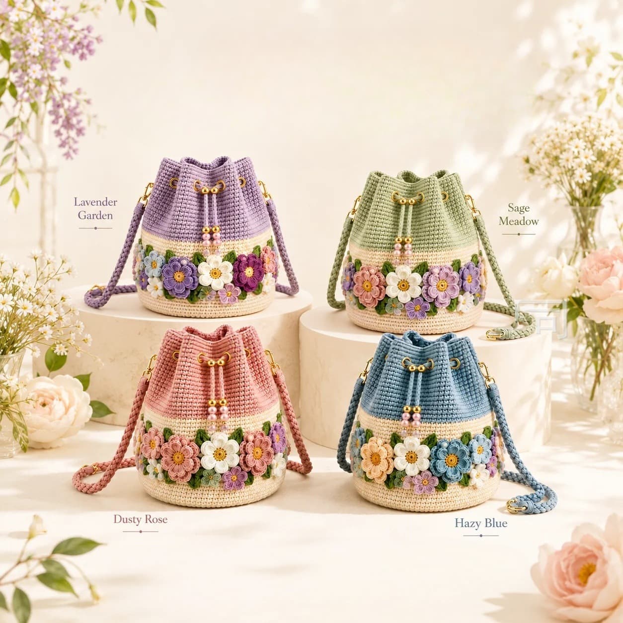 New Cross-Border Bloom Garden Crochet Flower Bucket Bag