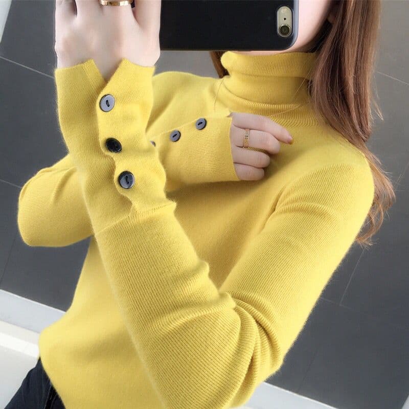 New autumn slim-fit long-sleeved turtleneck knit base layer sweater for women, perfect for layering in autumn and winter.