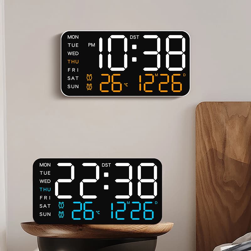 Minimalist Digital Clock Multifunctional Frameless Electronic Clock Wall and Desk Dual-Use Display Living Room Wall Clock 6617