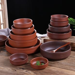 Purple Clay Steaming Bowl Ceramic Rice Bowl Fast Food Restaurant Club Bowl Small Steamed Egg Bowl Clay Egg Red Commercial Bowl
