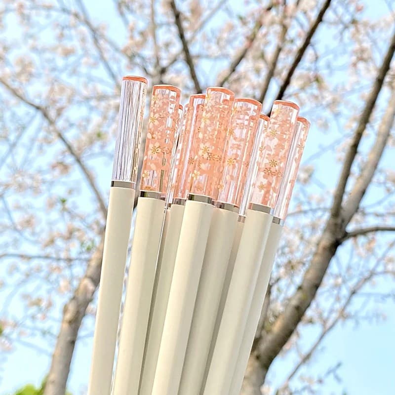 【Sakura Season Limited】Amber Sakura Alloy Chopsticks, Home Anti-slip High Temperature Resistant Alloy Chopsticks, Forest Style Tableware