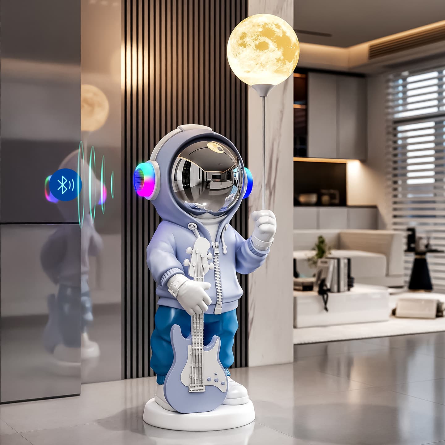 Astronaut Large Floor Standing Moon Lamp Bluetooth Speaker, Atmosphere Light for Hotel, Club, Housewarming Gift