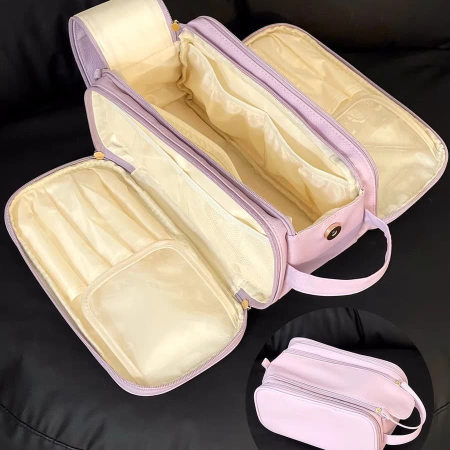 2025 Portable Storage Large Capacity Double Zipper Cosmetic Bag Travel Toiletry Bag Desktop Toiletry Cosmetic Storage