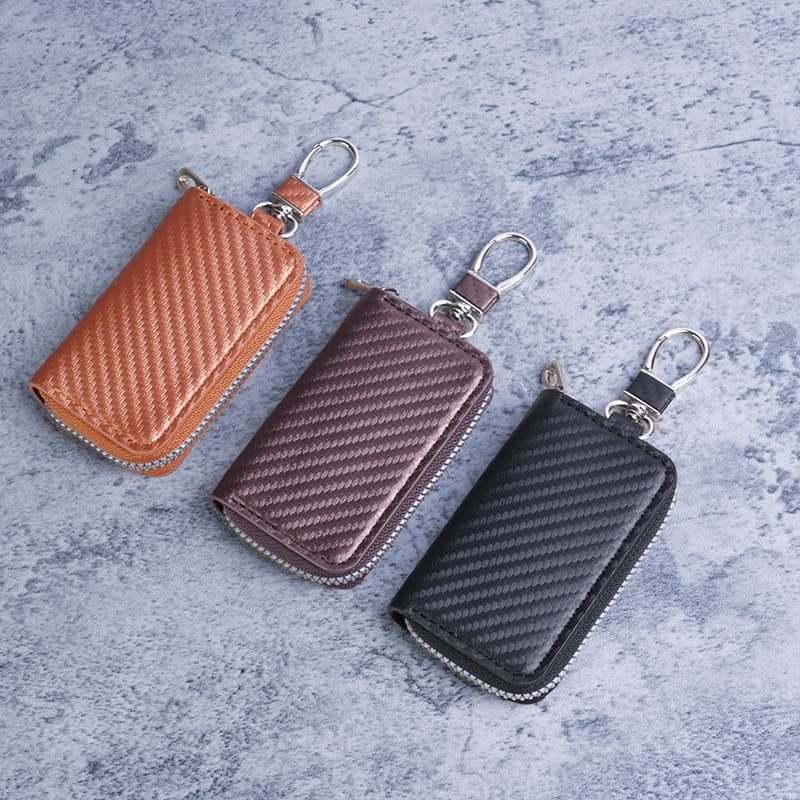 Universal car key cover, multi-functional single zipper car key case, mini key leather case, retro waist pendant