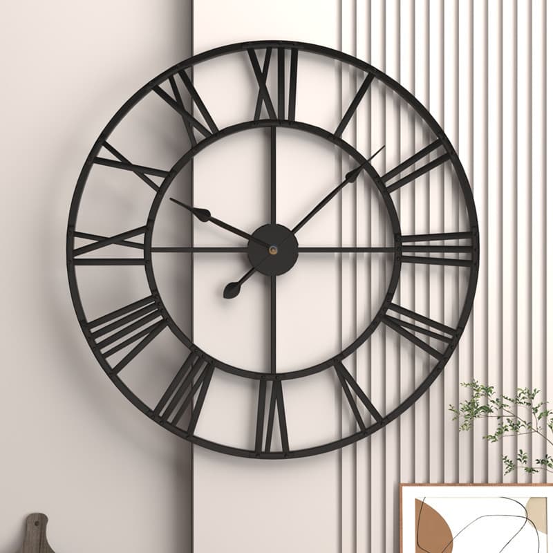 Retro Home Living Room Iron Art Wall Clock Nordic Decorative Silent Round Roman Numeral Clock Wholesale Enssi European Style Pointer Display