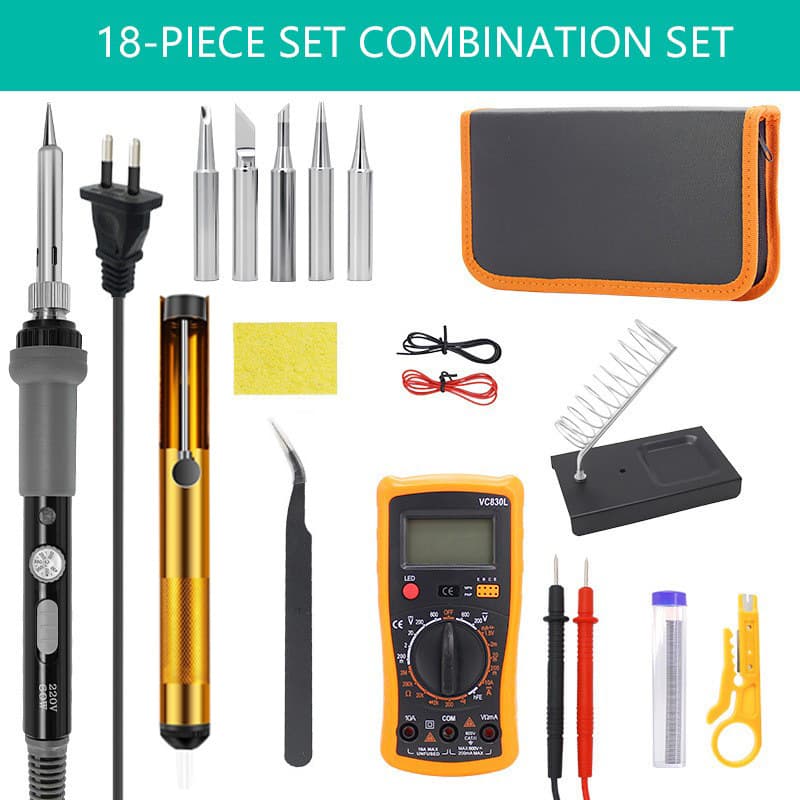 Adjustable Temperature High-Power Soldering Iron Multimeter Temperature-Controlled Constant Temperature Pyrography Repair Internal Heating High-Temperature Electric Soldering Iron Kit
