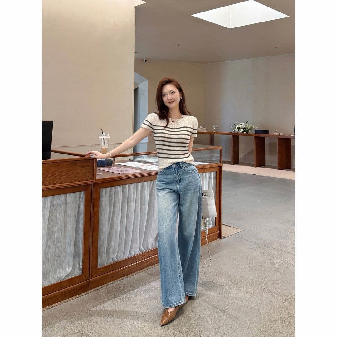 High-waisted narrow straight-leg wide-leg pants 2026 summer new casual temperament slim women's drapey versatile jeans