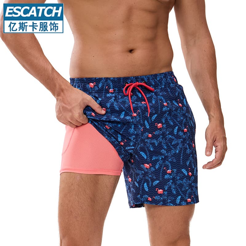 Cross-border foreign trade men's beach shorts, quick-drying double-layer swim trunks, printed casual sports shorts