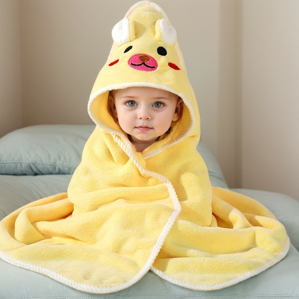Newborn Baby Hooded Bath Towel Cape Coral Fleece Baby Bath Towel Swaddle Wrap Wearable Cape Soft Cross-Border