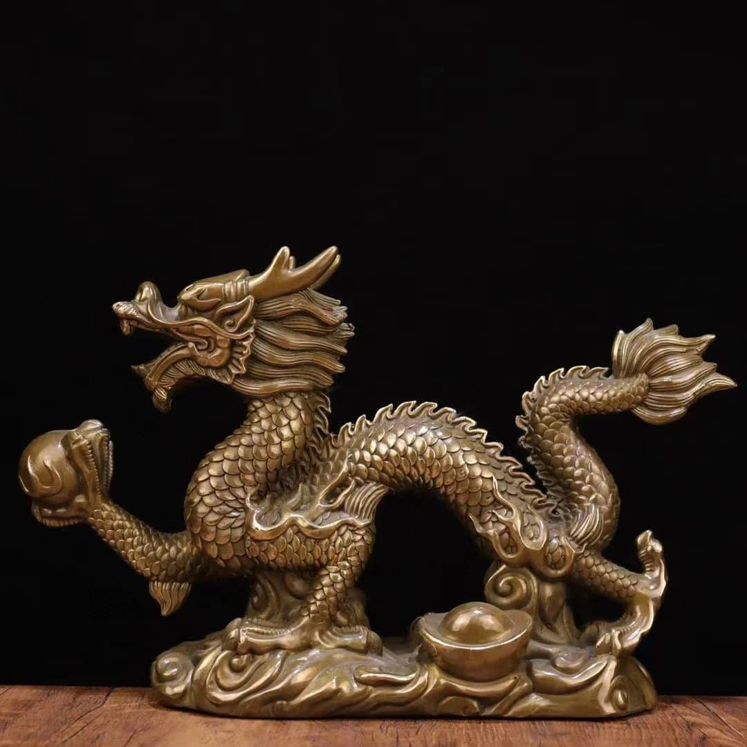 Antique bronze dragon ornaments, handicrafts, brass green dragon, living room office, wealth and auspicious dragon, large dragon, four sea zodiac signs