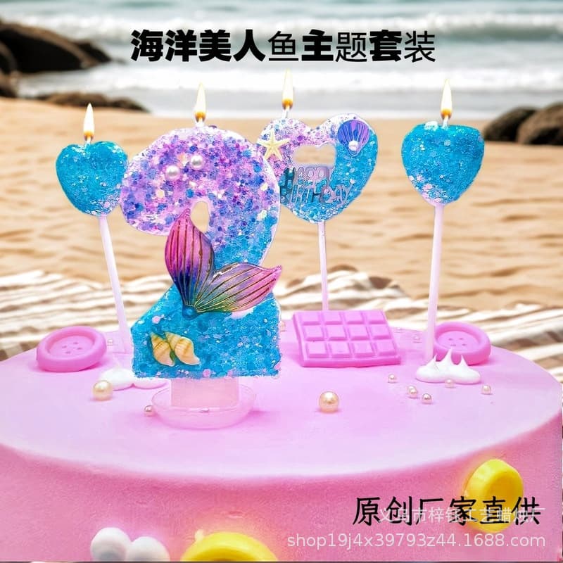 Creative Mermaid Theme Birthday Candle Set Cake Decoration Amazon Cross-Border E-Commerce Best Selling Original Manufacturer