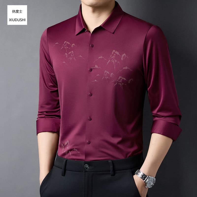 2025 Happy Dad Wedding Banquet Men's Long-Sleeve Shirt Ice Silk Father of the Bride Middle-Aged Wedding Suit