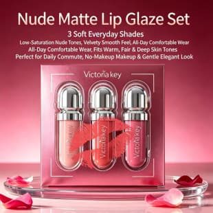 Cross-Border Best-Selling Matte Lipstick Lip Gloss Set Waterproof Easy to Apply Non-Stick Cup 3-Piece Lip Gloss Lipstick Set