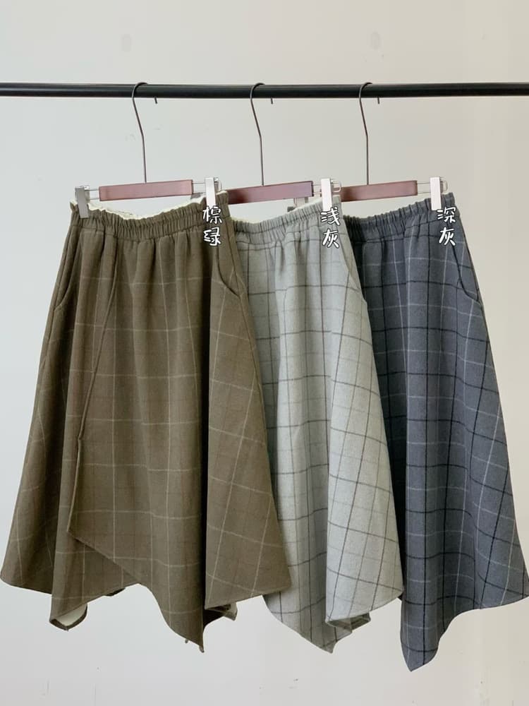 Jibu Jianchuan Women Autumn Winter Japanese Korean Loose Plus Size Fat mm Lazy Casual Style Irregular Plaid Skirt