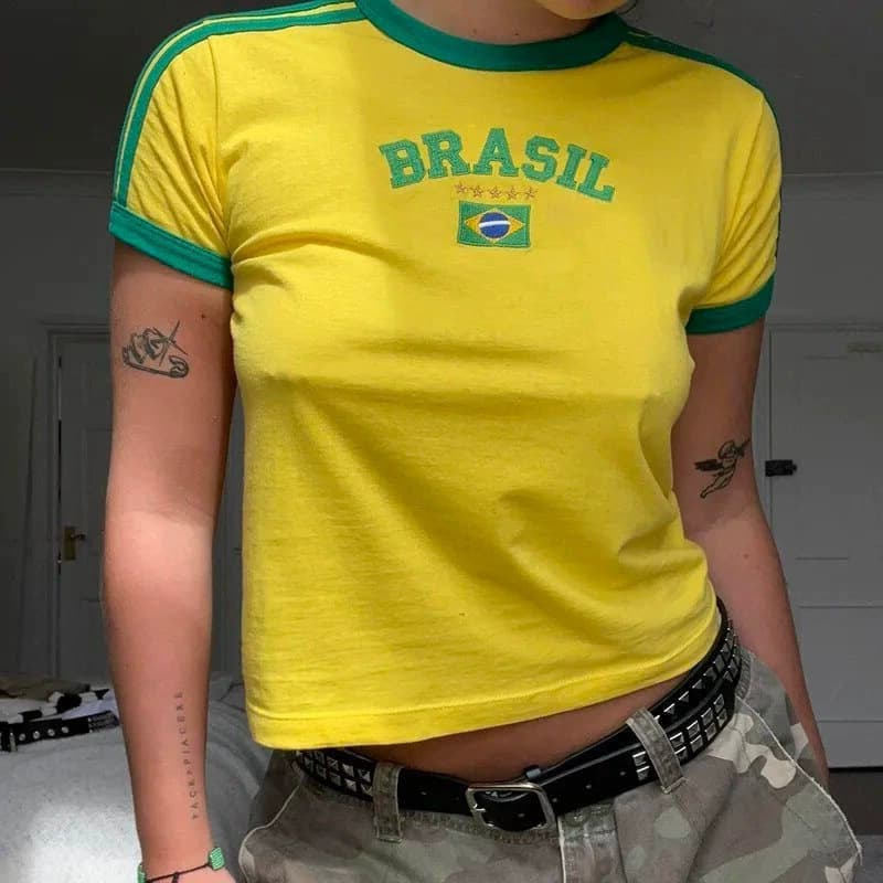 Cross-border Short Fitted Letter Print American European Top Y2K Women's Summer T-Shirt Crop Top Sexy Streetwear