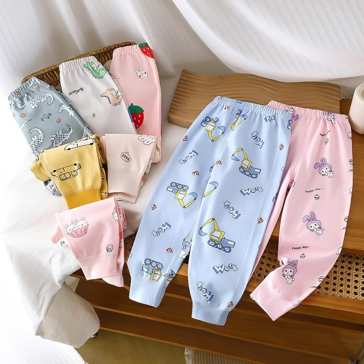 Custom Processed Children's Pure Cotton Long Johns, Cartoon Combed Cotton Sleep Pants for Boys and Girls, Home Pants, Underwear Pants