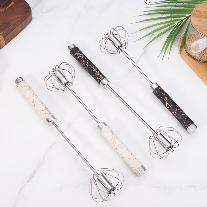 Marble Pattern Rotating Handheld Press Whisk Household Whipping Semi-Automatic Rotating Cream Mixer Egg Beater