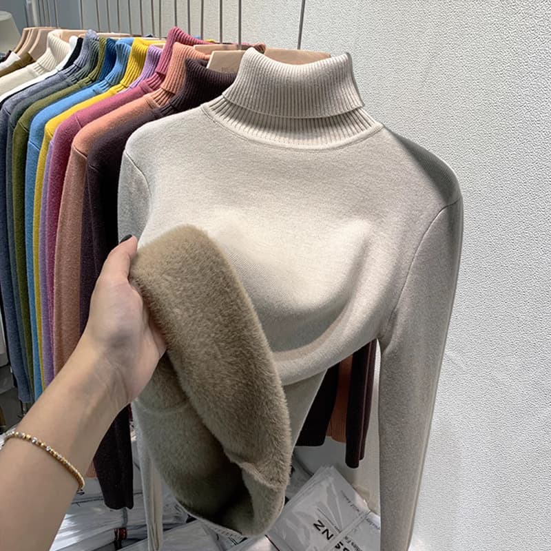 Plush mink velvet turtleneck sweater for women, autumn and winter style, thickened knitted warm all-in-one velvet top, bottoming shirt, inner layer