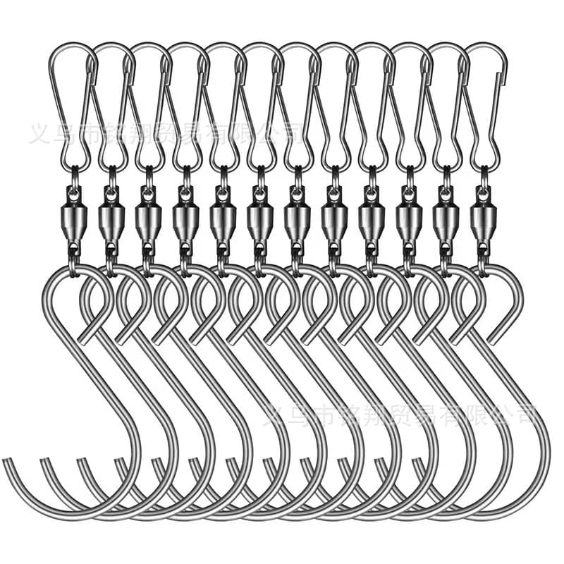Bulk Stock S-shaped Stainless Steel Rotating Bearing Wind Chime Hook, 360-degree Metal Wind Spinner Hook Accessories