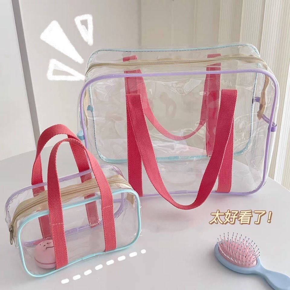 Transparent PVC Jelly Bag for Women, Waterproof Toiletry and Makeup Storage Tote Bag for Bathroom, Swimming, and Beach Use