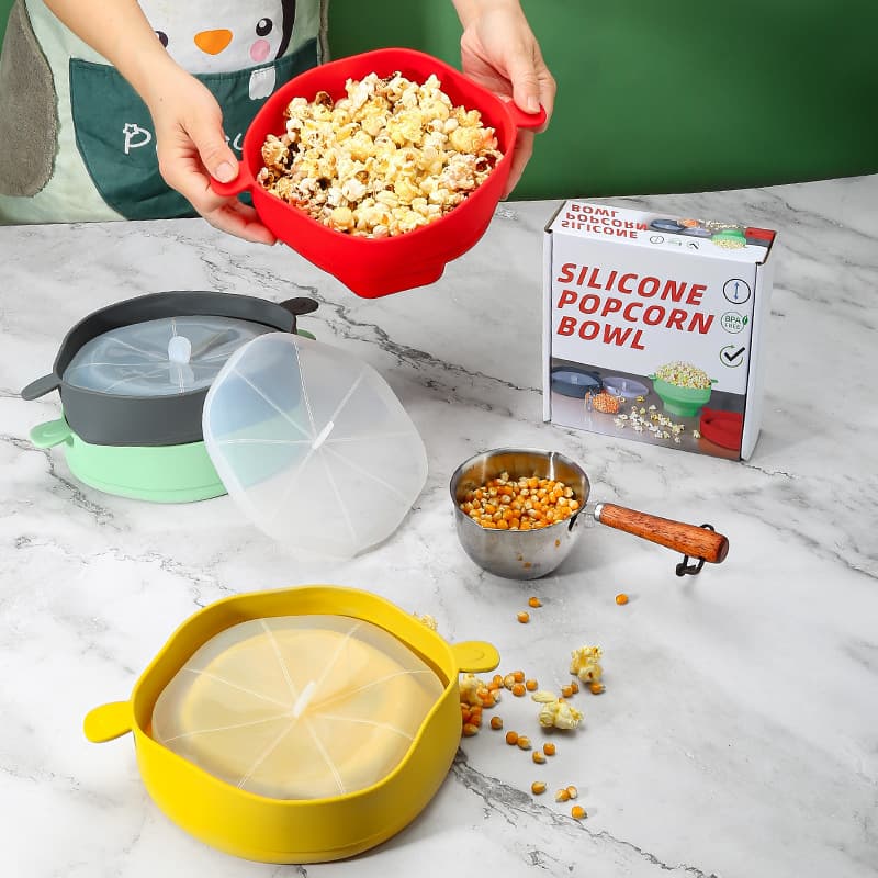 Silicone Popcorn Bucket with Handle Silicone Popcorn Bowl Microwave Oven Foldableing Popcorn Bucket