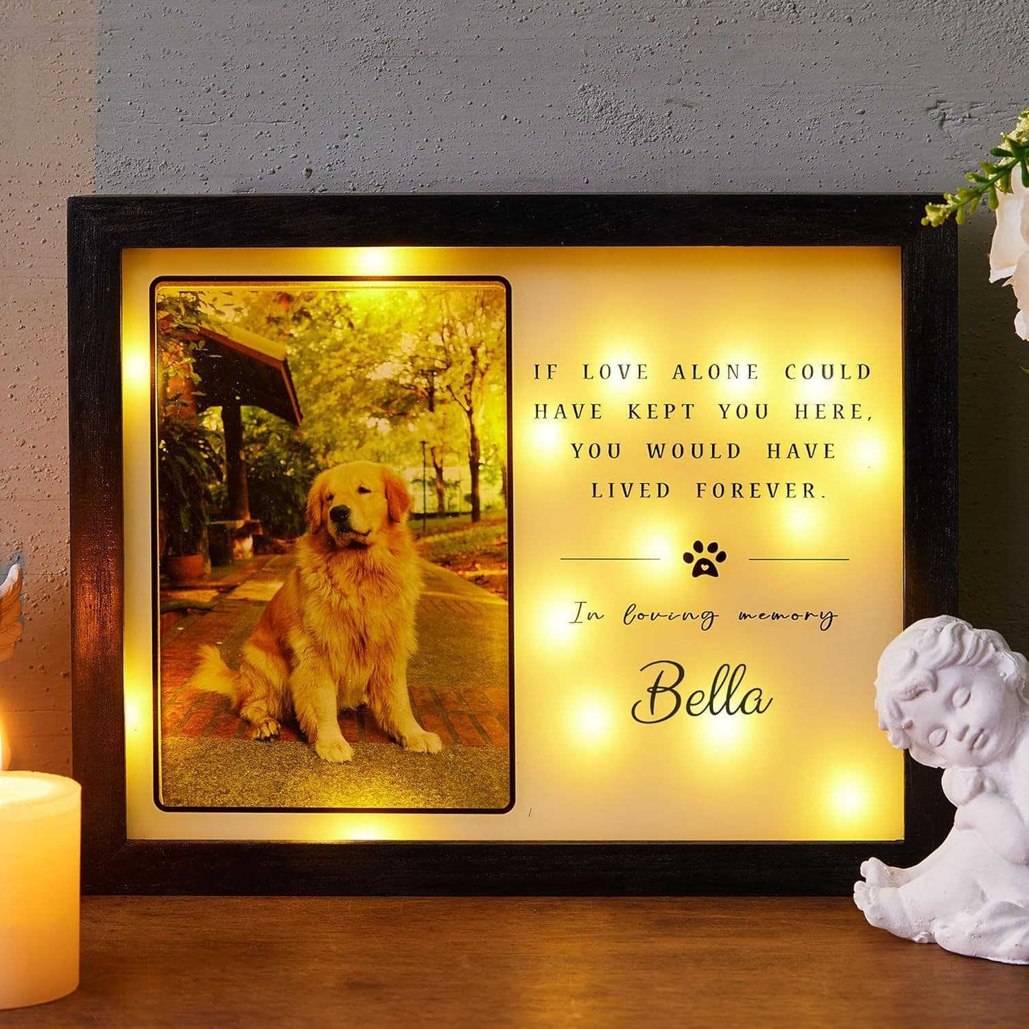 Creative Glowing Wooden Pet Memorial Photo Frame for Cats and Dogs, Memorial Display Frame