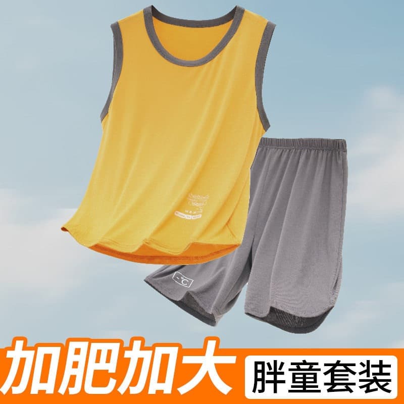 Fat Tong Pajama Set Modal Summer Pajama Vest Plus Size Ice Silk Homewear for Men and Women