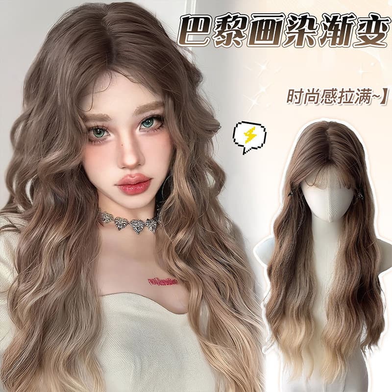Wig Women's Small Lace Elegant Show Dye Gradual Curly Hair Goddess Simulation Full Head Cover Long Hair Large Wave in stock