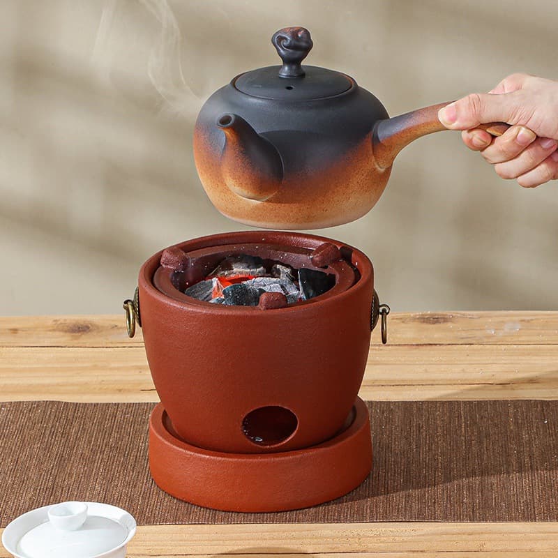 Chaozhou red clay charcoal stove, teapot, tea brewing charcoal fire, high temperature resistant, open flame charcoal stove, dual-use electric charcoal stove