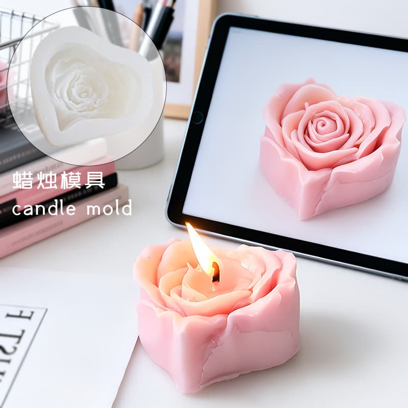Korean New Rose Heart Candle Silicone Mold DIY Scented Candle Plaster Handmade Soap Cake Decoration Mold