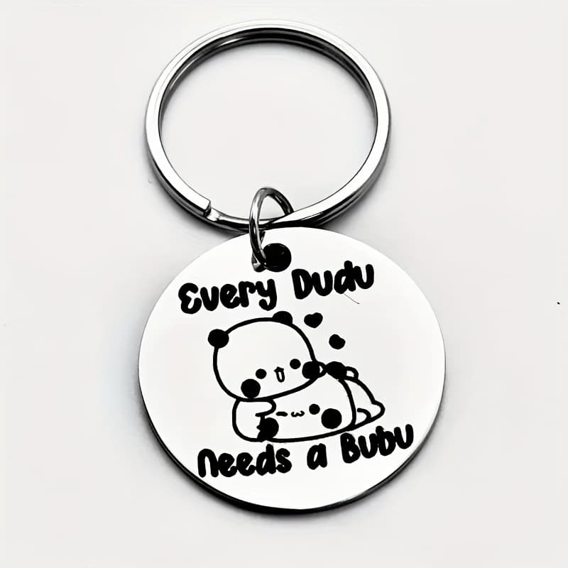 Stainless Steel Keychain with Cute Bear Pattern Every Dudu Needs a Bubu