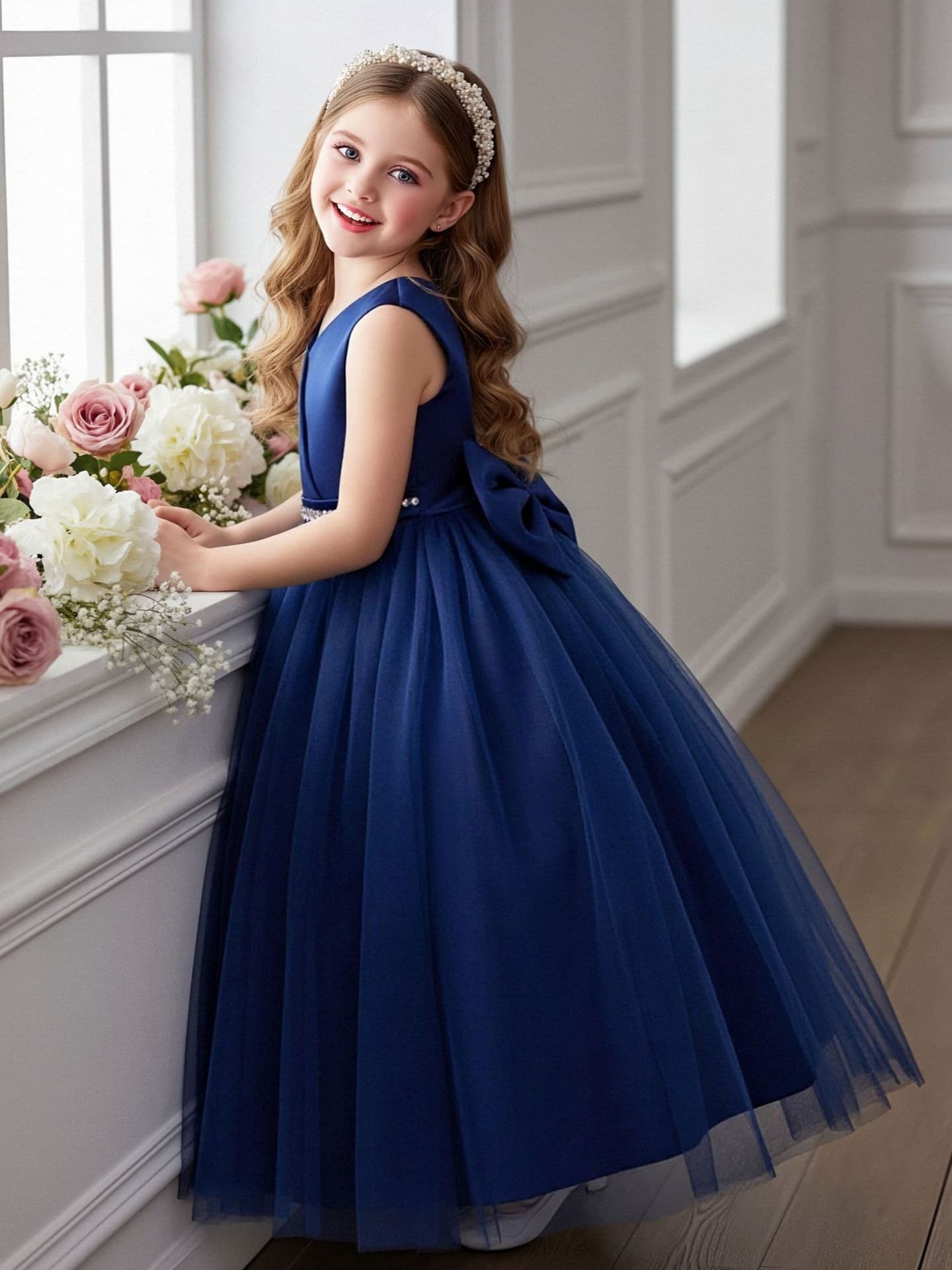 European and American Best-Selling Children's Princess Dress Elegant Host Model Catwalk Piano Performance Flower Girl Wedding Evening Gown