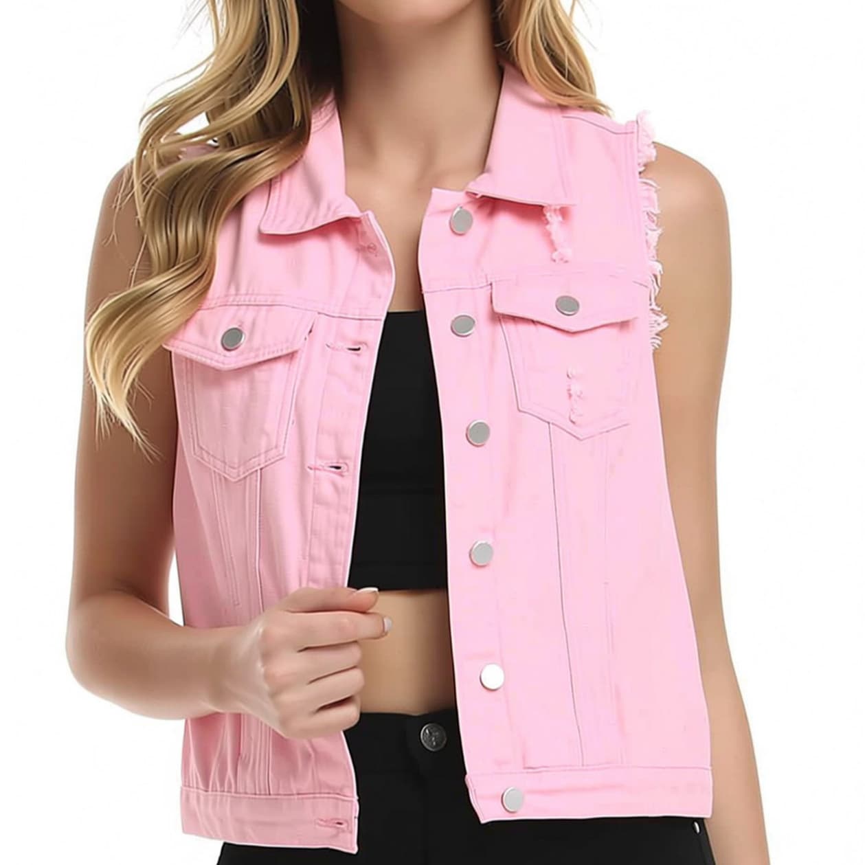 Women's Denim Vest, Sleeveless Denim Jacket