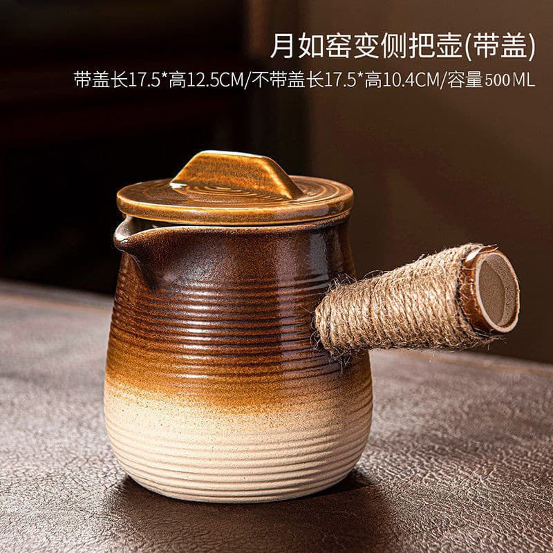 Covered Chinese-style health-preserving high-temperature resistant side-handle teapot for stove-top tea brewing and milk warming, large capacity ceramic pot suitable for open flame dry heating