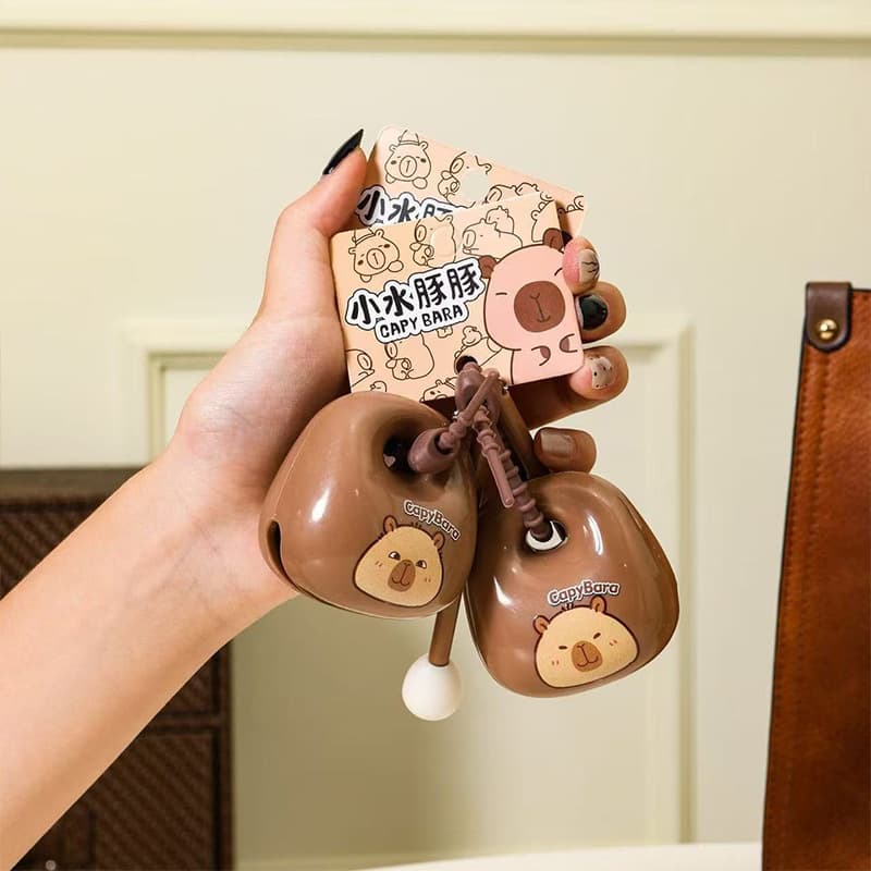 Cartoon merit card, Capybara tapping wooden fish stress relief figurine, office cute therapeutic shaped pendant toy.