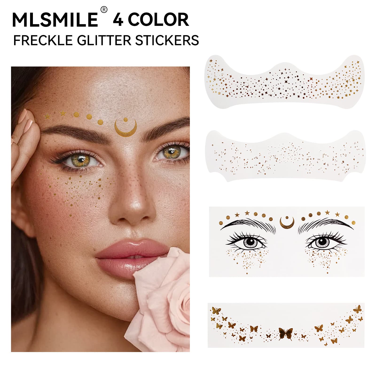 Cross-border exclusive gold foil freckle face stickers, music festival party glitter stickers, waterproof and sweat-resistant Western-style makeup facial stickers