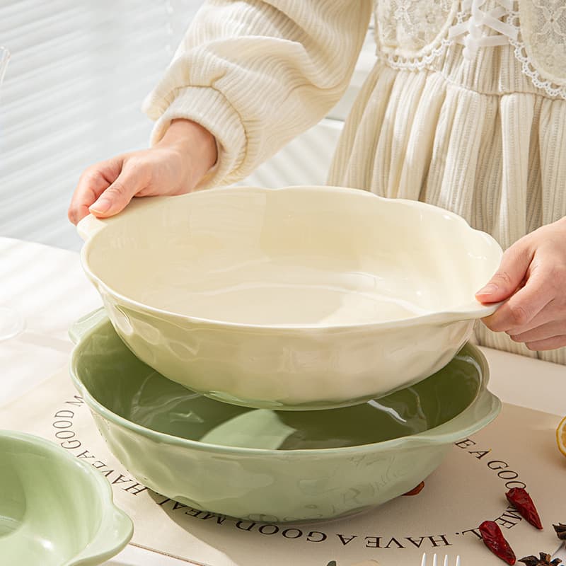 Cream style pickled fish large basin bowl household new double-eared soup bowl large boiled fish hairy blood special bowl soup basin