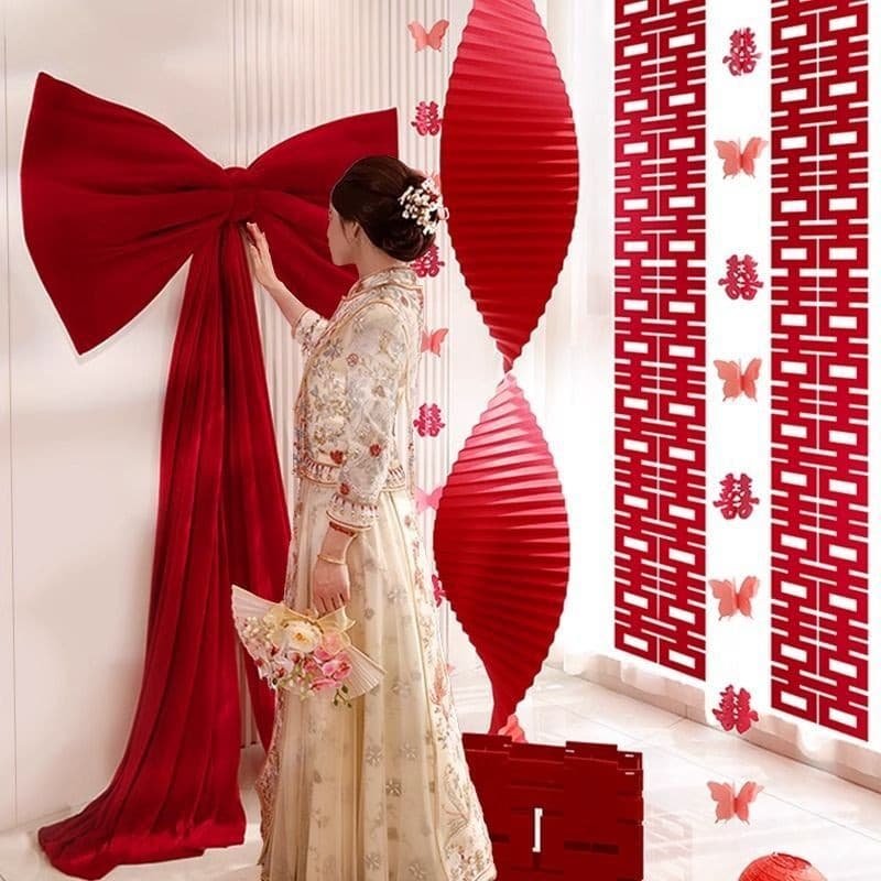 Wedding Decoration Large Velvet Red Bow for Living Room Background Wall Decor Wedding Supplies