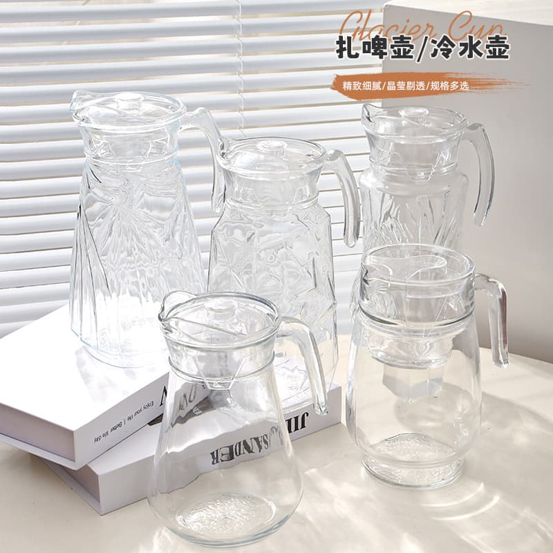 Glass Teapot with Duckbill Spout, Vertical Stripe Pattern, Large Capacity Beer Pitcher, Dedicated Tea Brewing Kettle